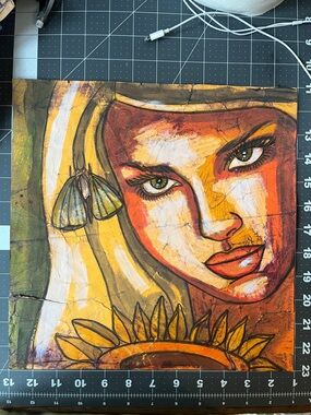 Sunflower Muse Wall Art original artwork - Yellow & Orange Portrait